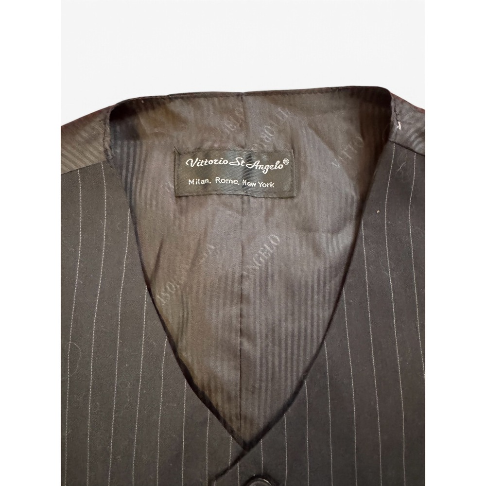 Vittorio St Angelo Mens Black Pinstripe Suit Vest Waistcoat Adjustable Back
